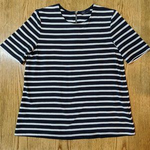 Gap Navy White Short Sleeve Top Striped Shirt Zipper Women's Medium 10-12